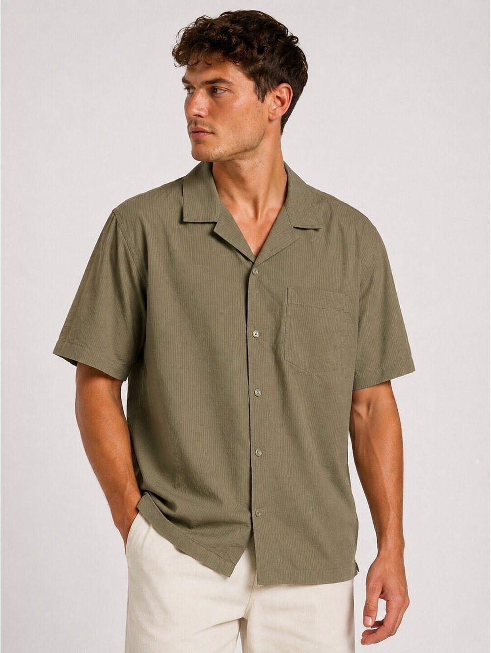 NWT Piombo Men's Olive Green Camp Collar Button-Up Casual Shirt XXL